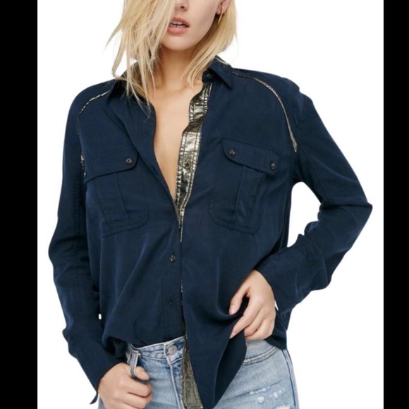 Free People Tops - Free People Gold Trim Detailed Button Down Shirt